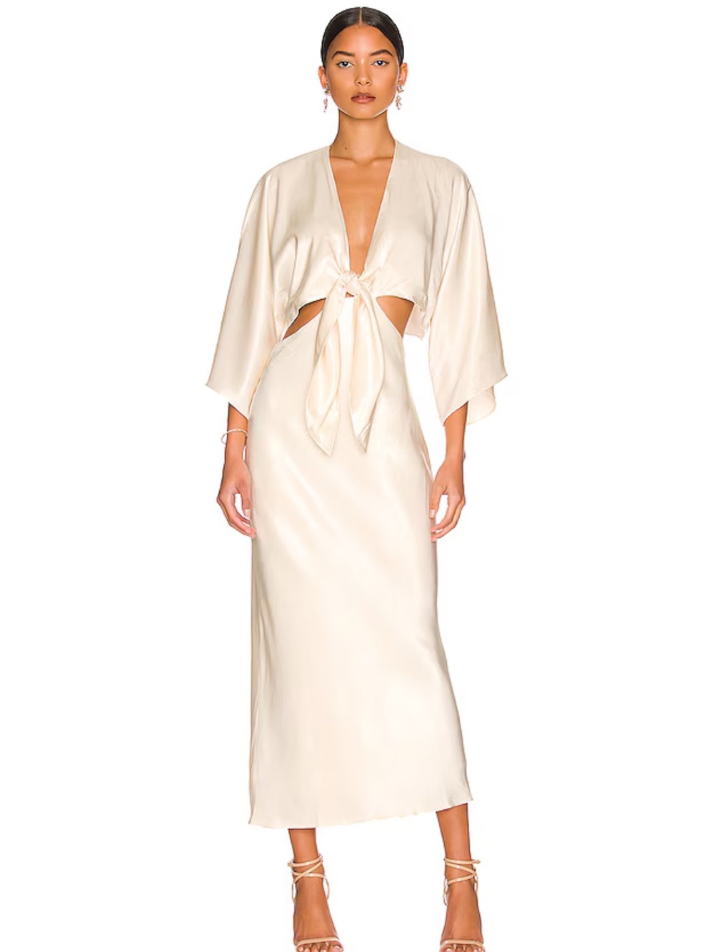 Shona Joy La Lune Tie Front Bias Midi Dress in Cream